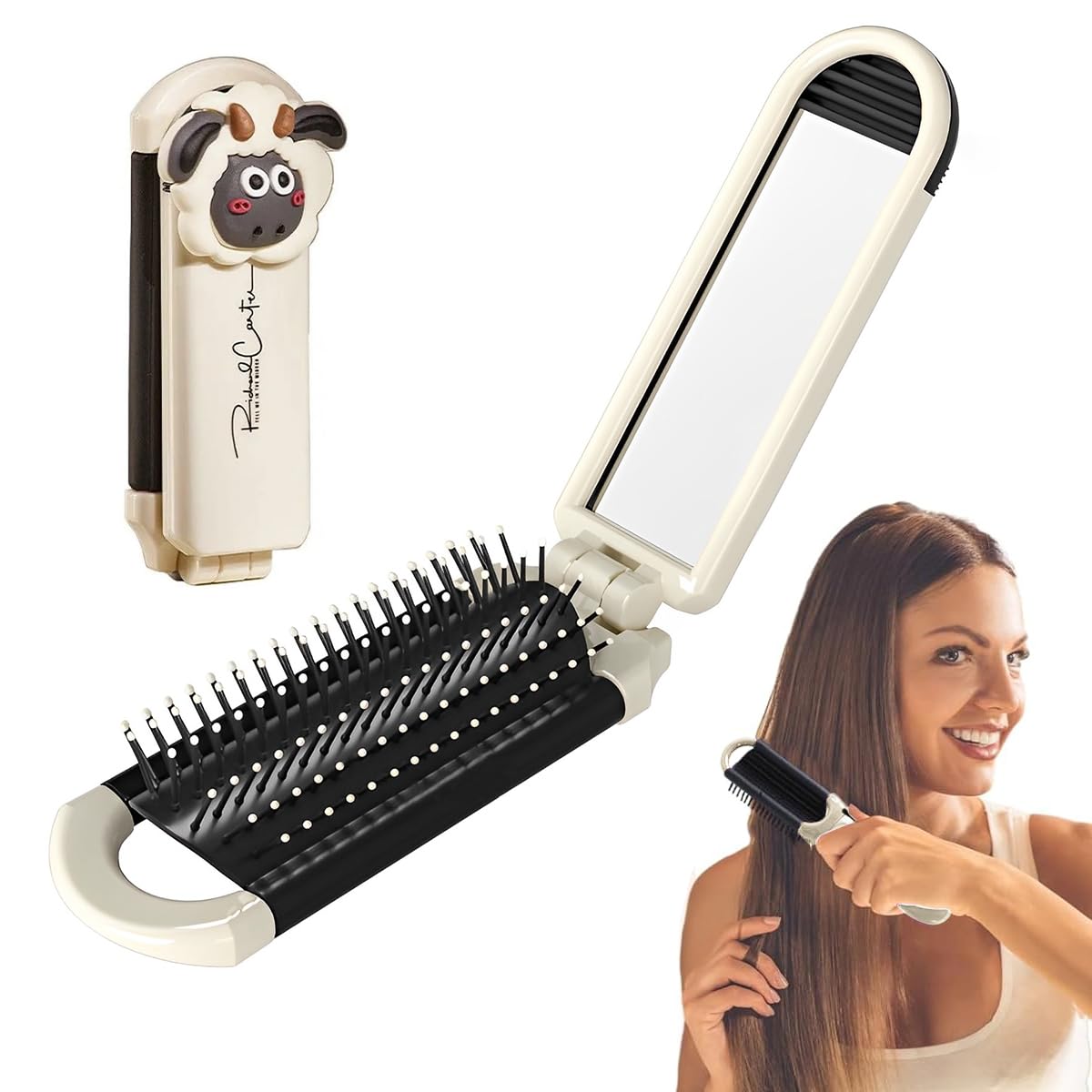 MAYCREATE Folding Hair Brush with Mirror, Portable Travel Hair Comb Brush Cute Cartoon Soft Bristles Foldable Hair Brush for Women Men MAYCREATE Folding Hair Brush with Mirror, Portable Travel Hair Comb Brush Cute Cartoon Soft Bristles Foldable Hair Brush for Women Men